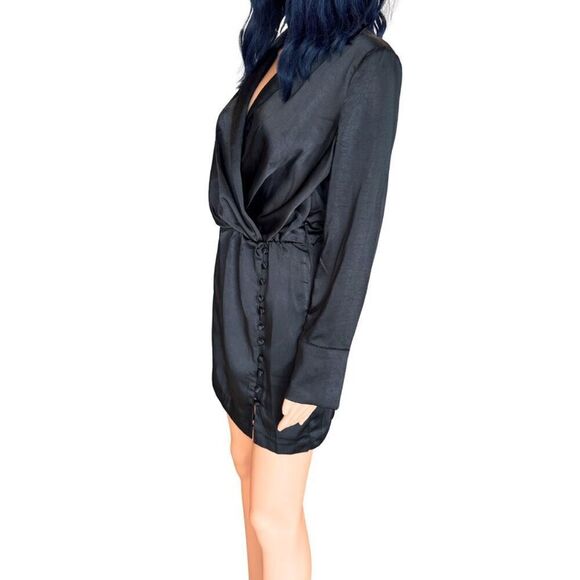 NWT Endless Rose Black Long Sleeve Satin Mini Dress - Picture 6 of 9